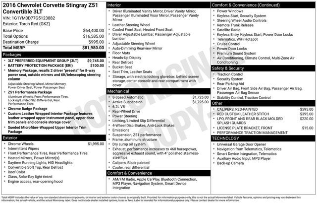 2016 Chevrolet Corvette Z51 3LT