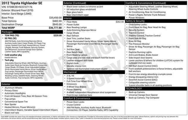 2012 Toyota Highlander SE