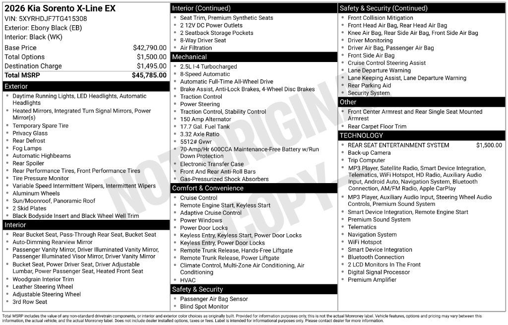 2026 Kia Sorento X-Line EX