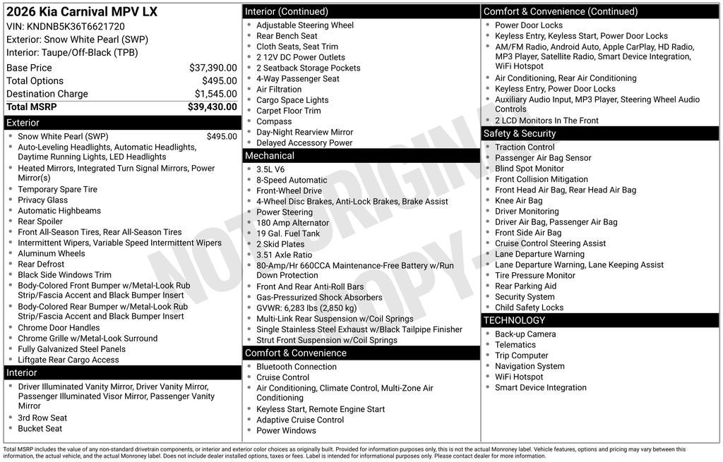 2026 Kia Carnival LX