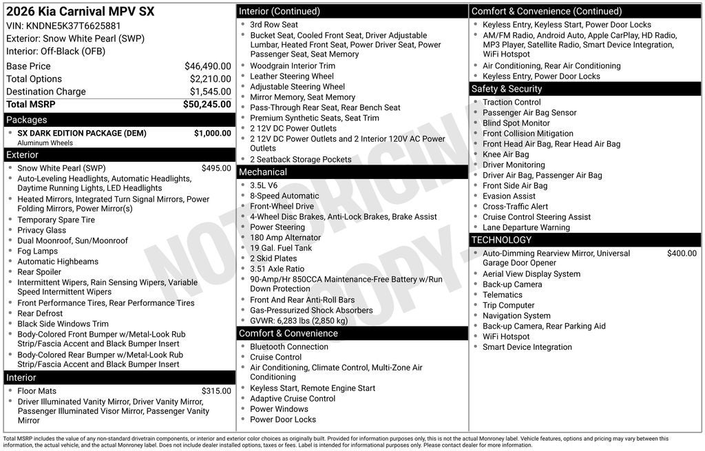 2026 Kia Carnival SX