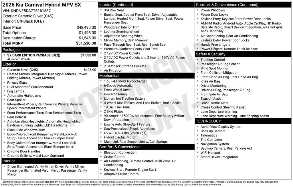 2026 Kia Carnival Hybrid SX
