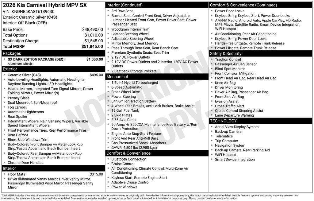 2026 Kia Carnival Hybrid SX