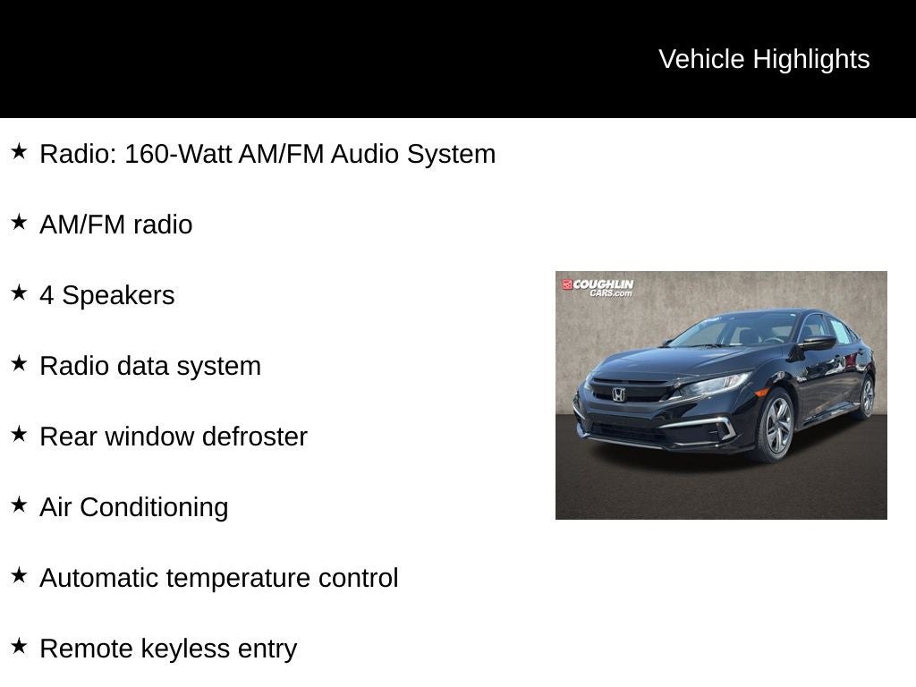 Used 2019 Honda Civic LX with VIN 2HGFC2F64KH569295 for sale in Newark, OH