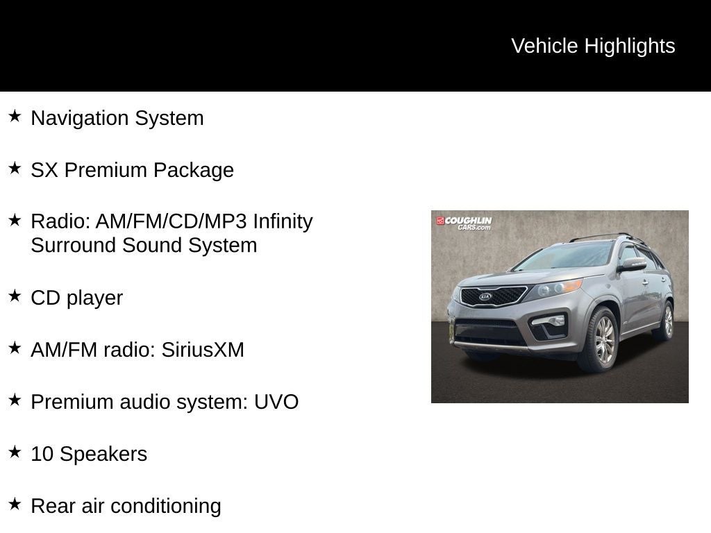 Used 2012 Kia Sorento SX with VIN 5XYKWDA27CG264295 for sale in Newark, OH