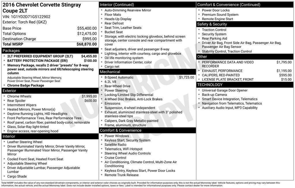 2016 Chevrolet Corvette Stingray 2LT