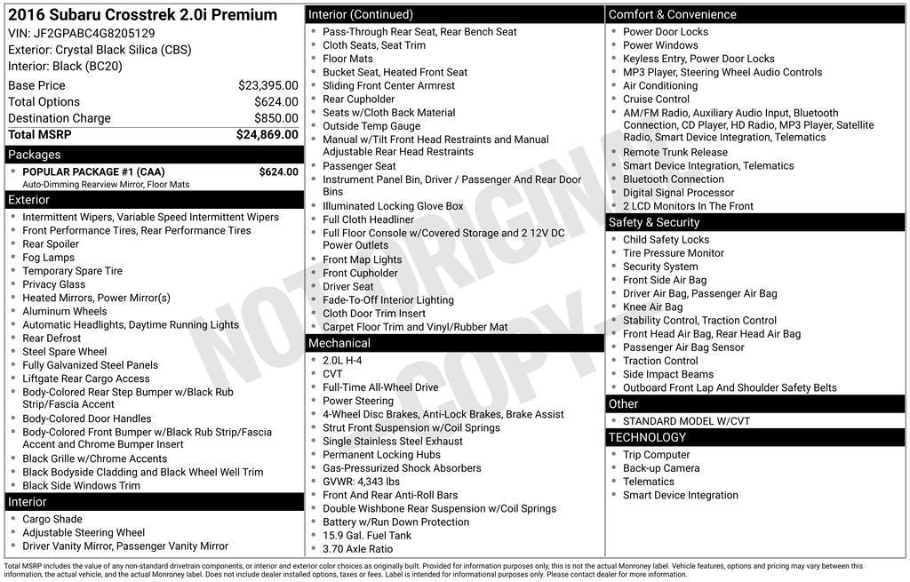 2016 Subaru Crosstrek Premium