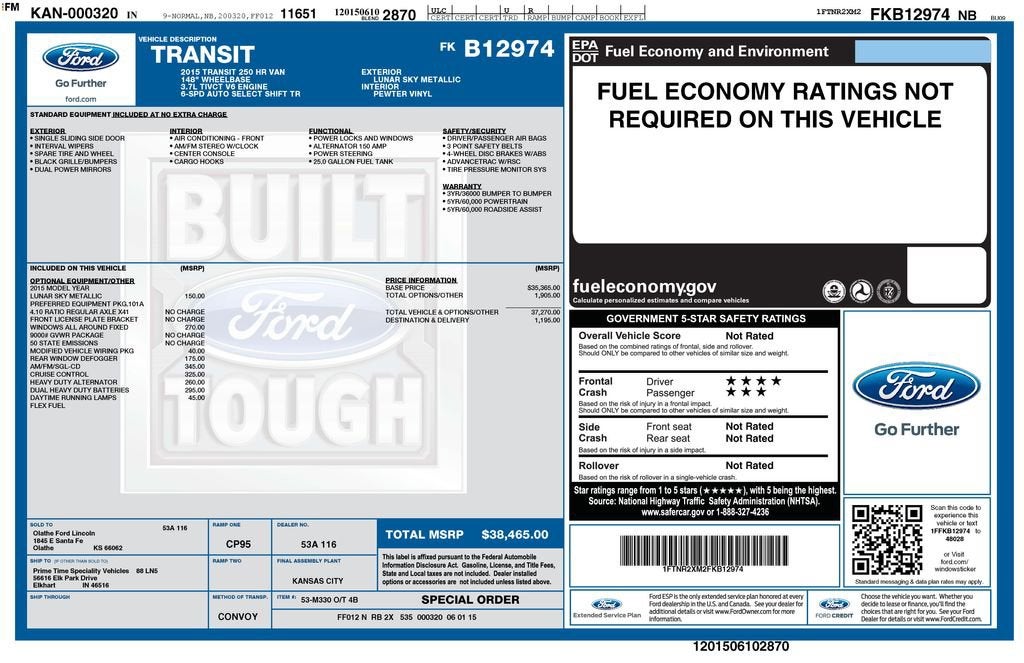 2015 Ford Transit Cargo Van Base